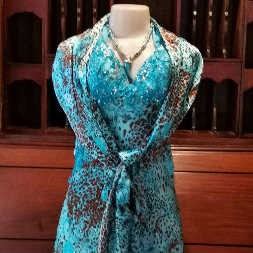 BG Haute Blue and Brown Leopard print evening dress  - Size 8