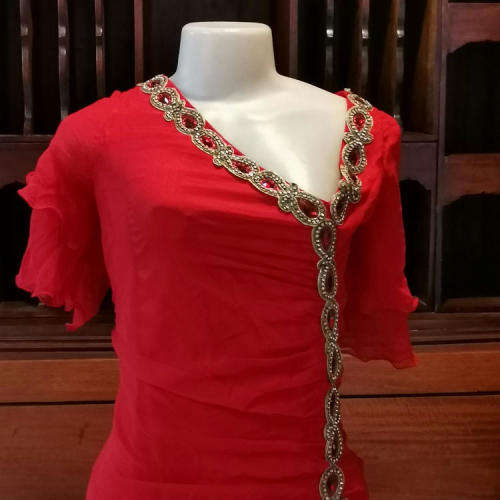 Red evening dress with bead and diamante detail - size 14