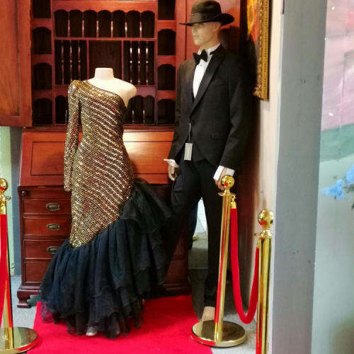 Exceptional One sleeve Black and Gold evening dress
