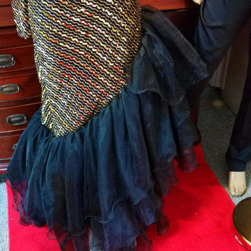 Exceptional One sleeve Black and Gold evening dress