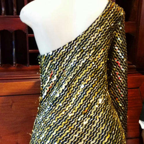 Exceptional One sleeve Black and Gold evening dress