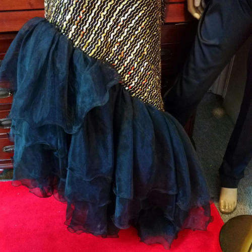 Exceptional One sleeve Black and Gold evening dress