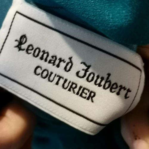 Leonard Joubert Couturiet emerald green evening dresswith gold lace
