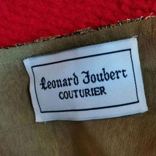 Leonard Joubert Couturiet emerald green evening dresswith gold lace