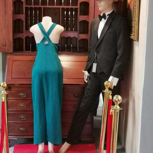 Leonard Joubert Couturiet emerald green evening dresswith gold lace