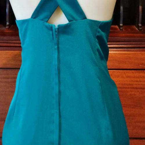 Leonard Joubert Couturiet emerald green evening dresswith gold lace