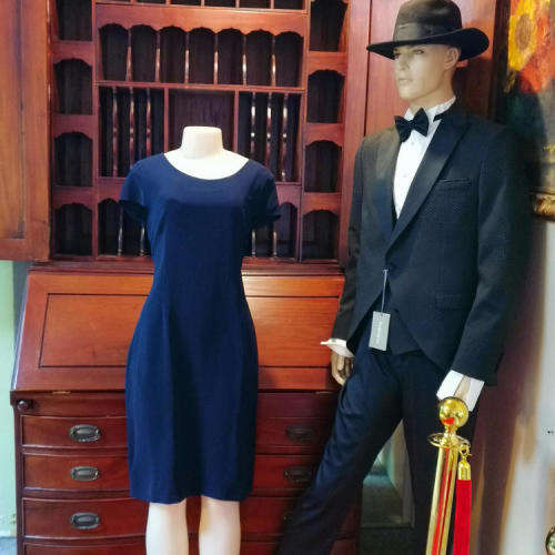 Navy lined knee length dress