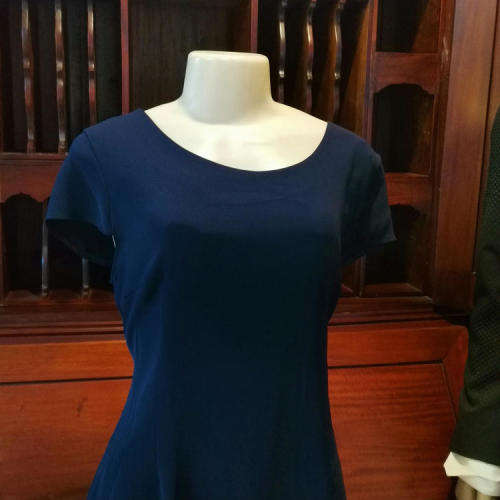 Navy lined knee length dress