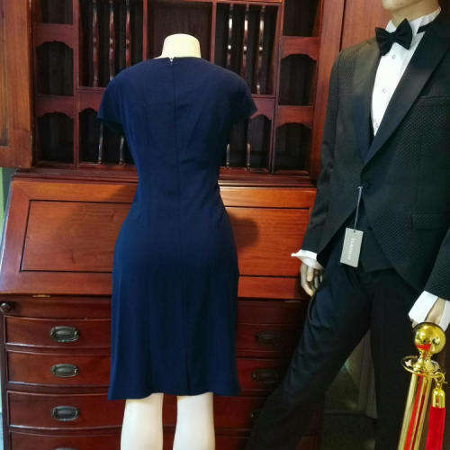 Navy lined knee length dress