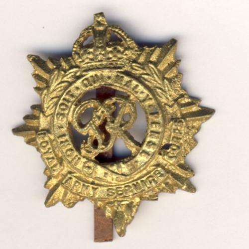 Great Britain Royal Army Service corps cap badge - unusual - King's Crown - Brass casting with slide