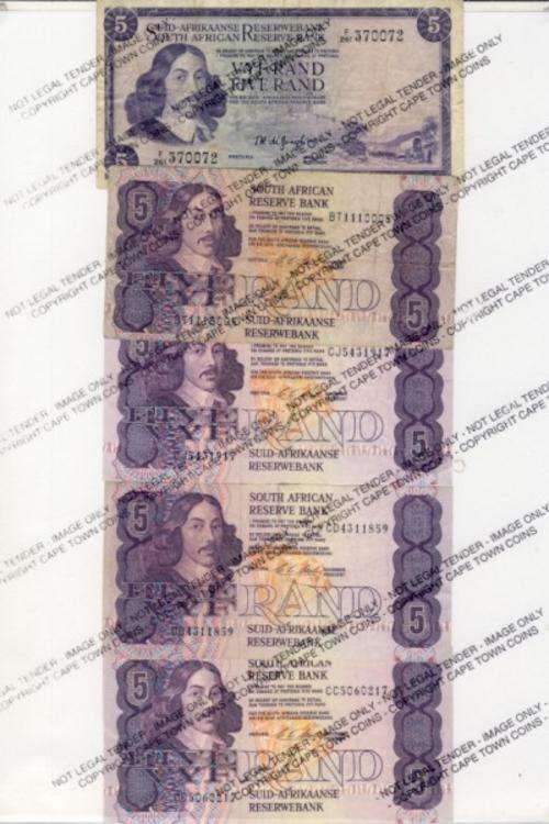 Lot of 5 De Jongh & Stals R5 notes as per scan