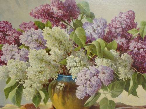 Lilac flowers print by E. Kruger - framed - 86 cm by 44 cm as per photo