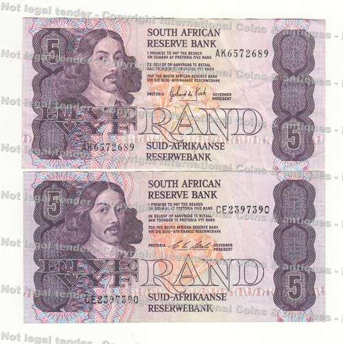CL Stals & GPC de Kock pair of five rand notes as per scan