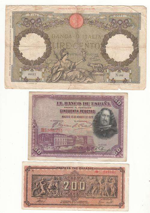 Lot of 3 European banknotes as per scan