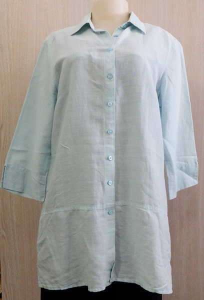 Light blue Woolworths Woman 3/4 sleeve tunic shirt - Size: 12 - 55% Ramie / 45% Cotton