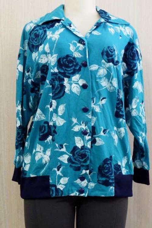 Vintage green floral print blouse - Used - Size : M / L