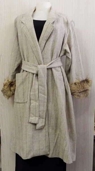 Ladies long coat with genuine fur on sleeves