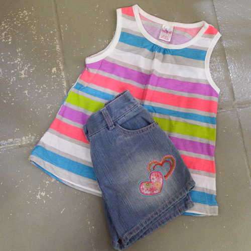 New Girls top and denim shorts - 6-7 years