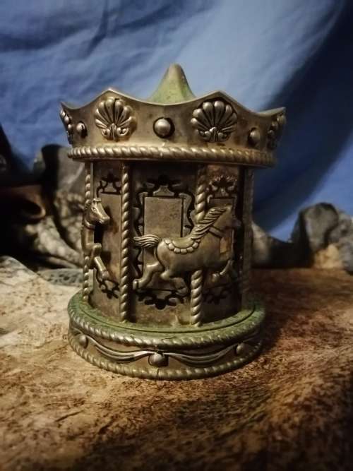 Baby Pewter Money Box Carousel Vintage
