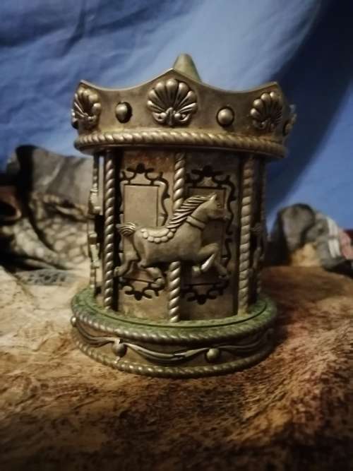 Baby Pewter Money Box Carousel Vintage