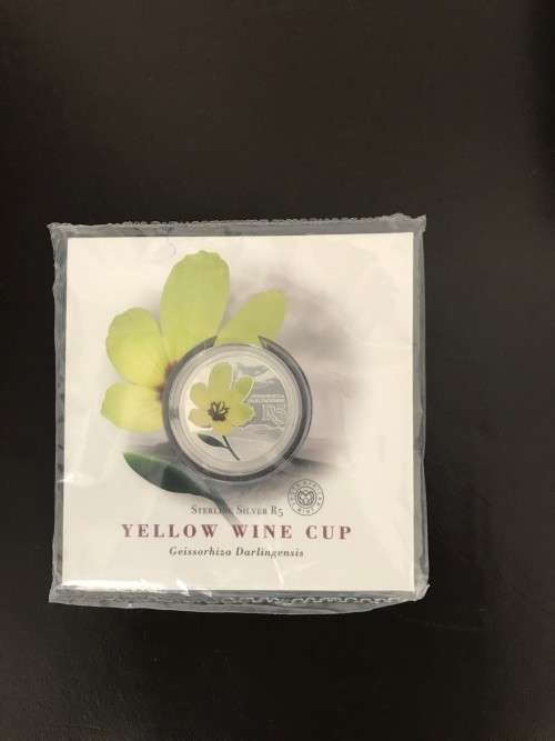 2017 Yellow Wine Cup Flower R5 coloured silver coin SA Mint