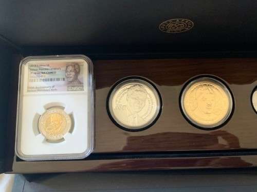 2018 Mandela Centenary 3 coin set with NGC Graded proof R5 PF69 UC, Silver and Bronze R50 with COA