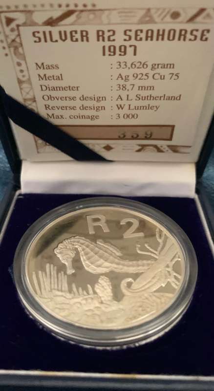 1997 Proof R2 Sea Horse Silver 1oz coin with box and certificate