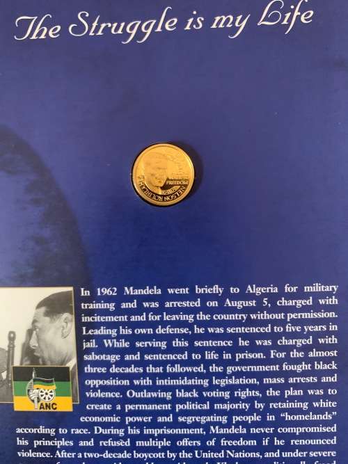 1993 Proof Mandela Nobel Laurette 1/10 th Gold Medal coin Mint of Norway in original packaging