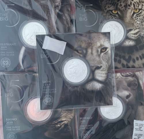Complete 5 X BU 1oz Silver coin Series 1 Blister pack collection Elephant, Lion, Leopard, Rhino, Buf