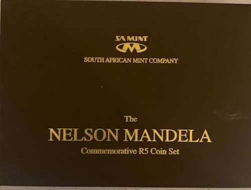 SA MInt issued 2000 Proof Like and 2008 Laser Frosted Mandela commerorative R5 coin set