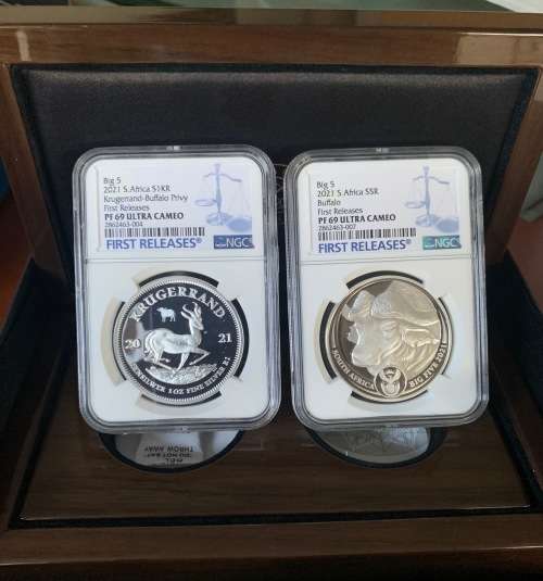 2021 Proof Krugerrand Buffalo Privy PF69 First Releases Silver coin set - 2 X 1oz with box and cert