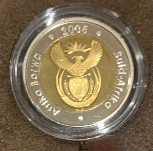 2008 Mandela 90th Birthday 1/2oz 24ct gold and 8.9g Silver bi metal medallion and proof R5 coin set