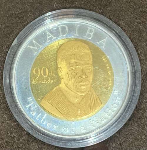 2008 Mandela 90th Birthday 1/2oz 24ct gold and 8.9g Silver bi metal medallion and proof R5 coin set