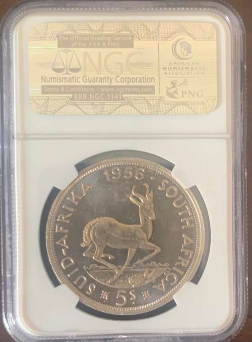 HIGH GRADE - 1956 Proof 5 shilling Crown Silver Union coin PF66 NGC graded - only 1700 minted