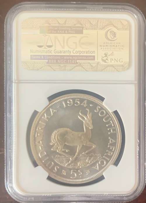 HIGH GRADE - 1954 Proof 5 shilling Crown Silver Union coin PF66 CAMEO NGC graded only 3150 minted