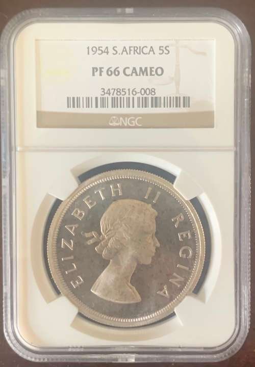 HIGH GRADE - 1954 Proof 5 shilling Crown Silver Union coin PF66 CAMEO NGC graded only 3150 minted