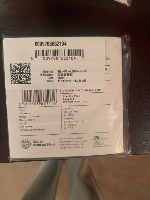 Complete 5 X BU 1oz Silver coin Series 1 Blister pack collection Elephant, Lion, Leopard, Rhino, Buf