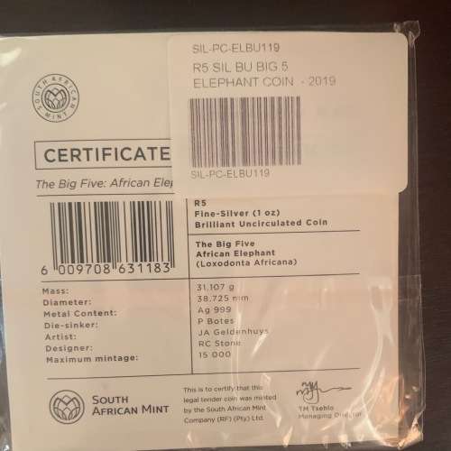 Complete 5 X BU 1oz Silver coin Series 1 Blister pack collection Elephant, Lion, Leopard, Rhino, Buf