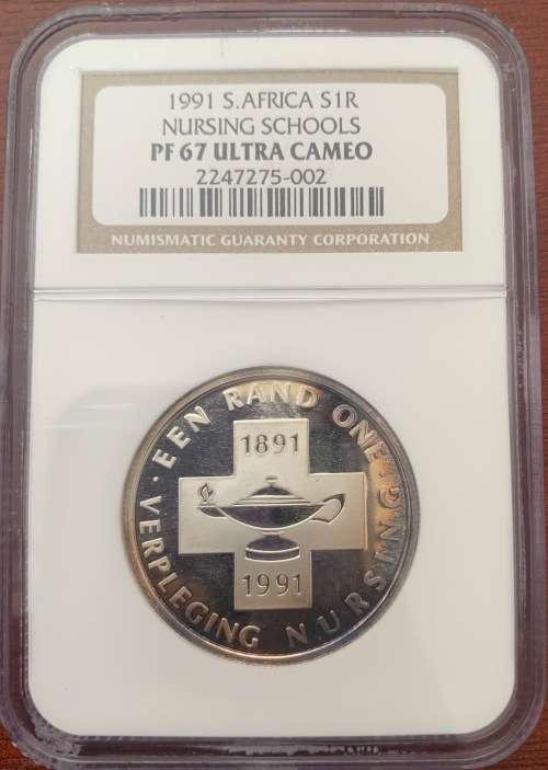 1991 Proof Protea South Africa Silver R1 Nursing schools coin PF67 Ultra Cameo NGC graded