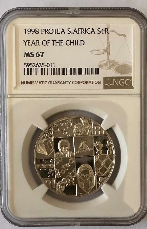 1998 South Africa R1 Silver coin NGC MS67 Year of the child V High grade - low mintage 684