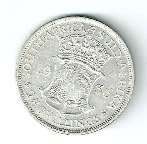 1936 South Africa Union half crown 2 1/2 shilling Silver coin