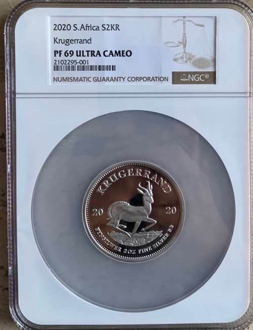 Proof 2020 silver Krugerrand 2oz Coin NGC Graded PF69 In Special Oversized Holder With Box And Cert