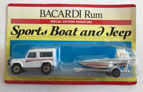 Matchbox Bacardi Rum Jeep and Sports boat with trailer