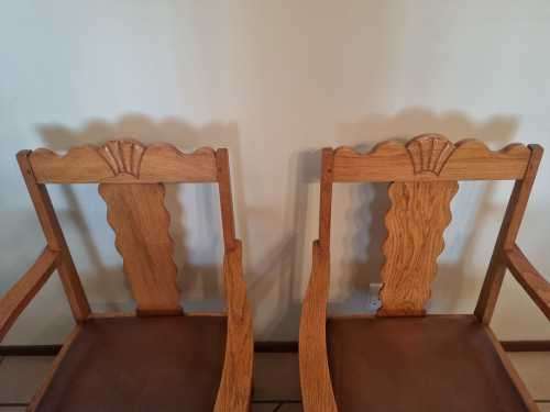 Antique Oak Arm Chairs - Sold as a Pair.
