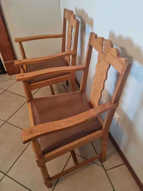 Antique Oak Arm Chairs - Sold as a Pair.