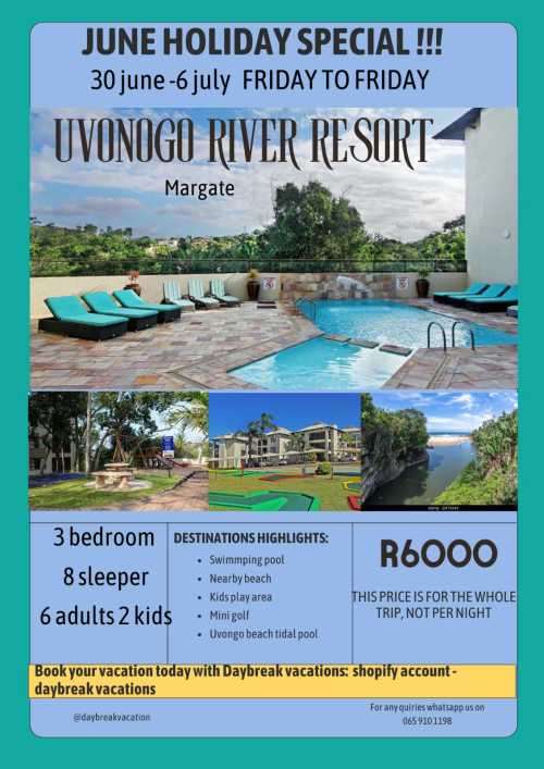 Full week Uvongo River Resort 30 June -6 July