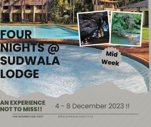 Sudwala Lodge - 4 - 8 December 2023 (Four Nights) 2 Adults