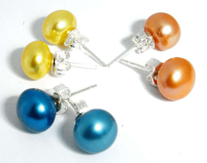 3 PAIRS of 8 mm GENUINE FRESHWATER PEARLS EARRINGS