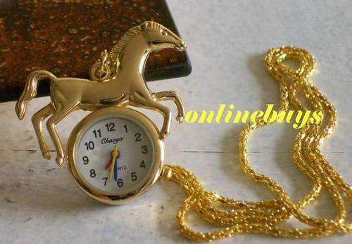 ***Horse Pendant  Watch ***- 18 ct GP Horse on Fancy 60 cm Chain -LAST ONE IN STOCK