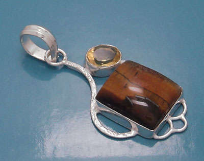 ***925 STERLING SILVER PENDANT***TIGER EYE & CITRINE ACCENT